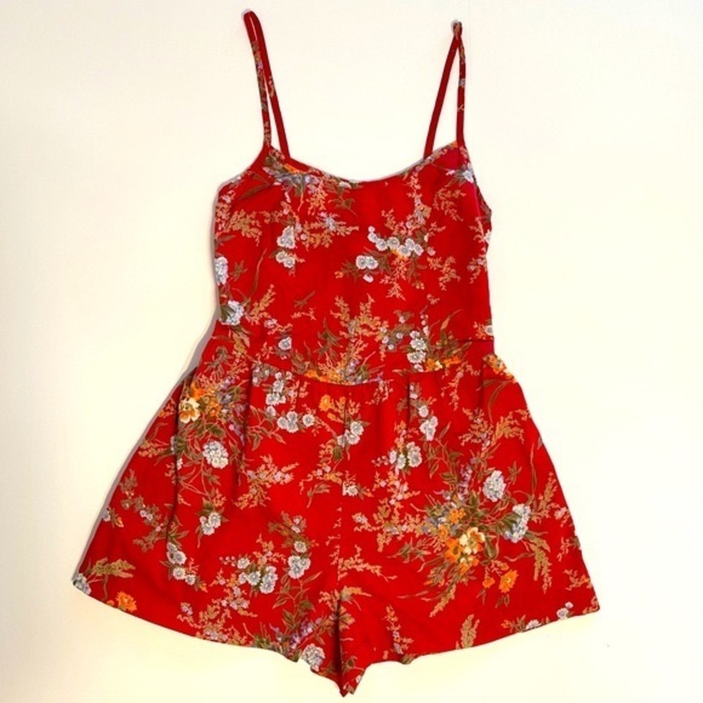 American Rag Women’s Floral Spaghetti Strap Romper Jumpsuit Shorts Red Sz: X-Sm